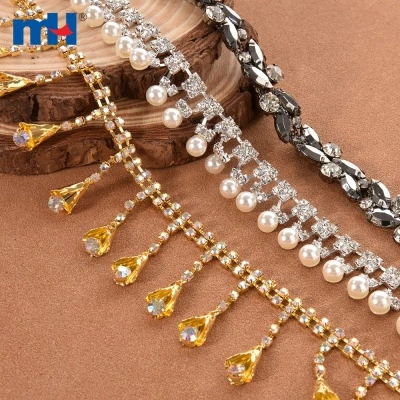 Pearl Rhinestone Tassel Trim